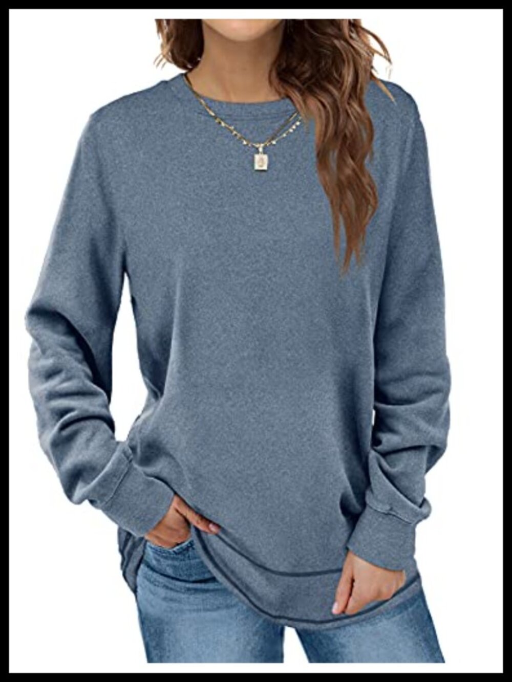 Women's Soft Crewneck Long Sleeve Tunic Sweatshirt Pullover